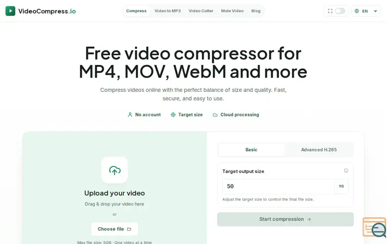 Screenshot of VideoCompress.io