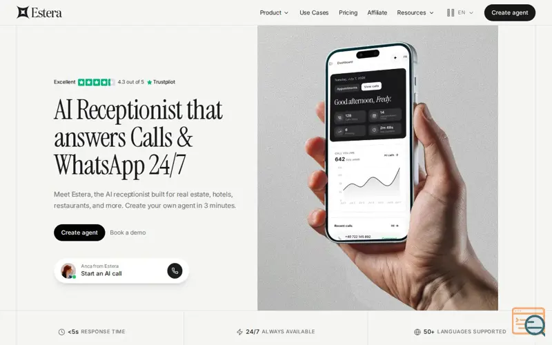 Screenshot of Estera, a launch using SplitType