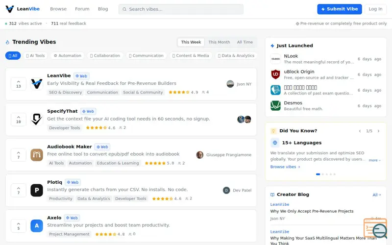 Screenshot of LeanVibe