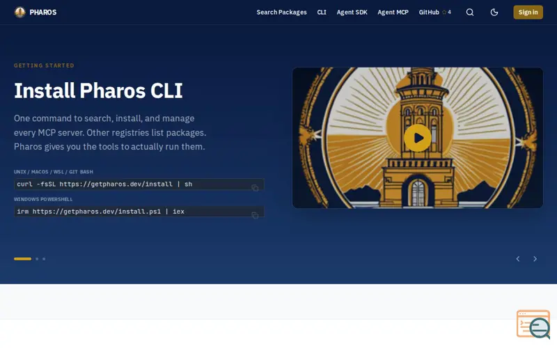 Screenshot of PHAROS — The Registry for MCP Servers