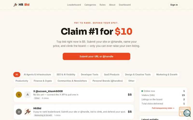 Screenshot of HitBid