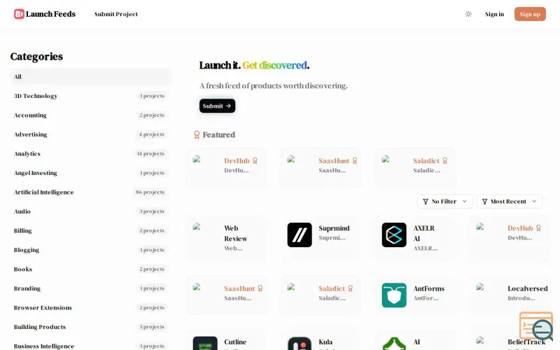 Screenshot of Launch Feeds