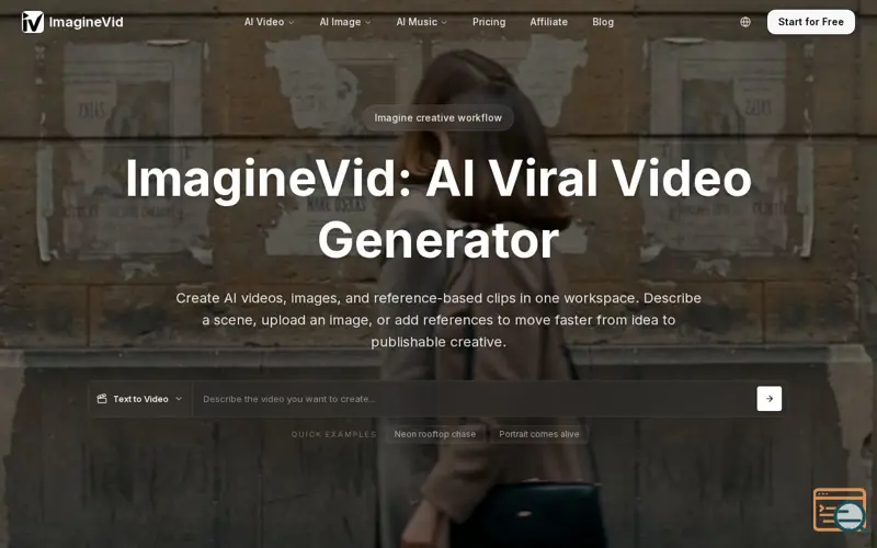 Screenshot of ImagineVid AI 