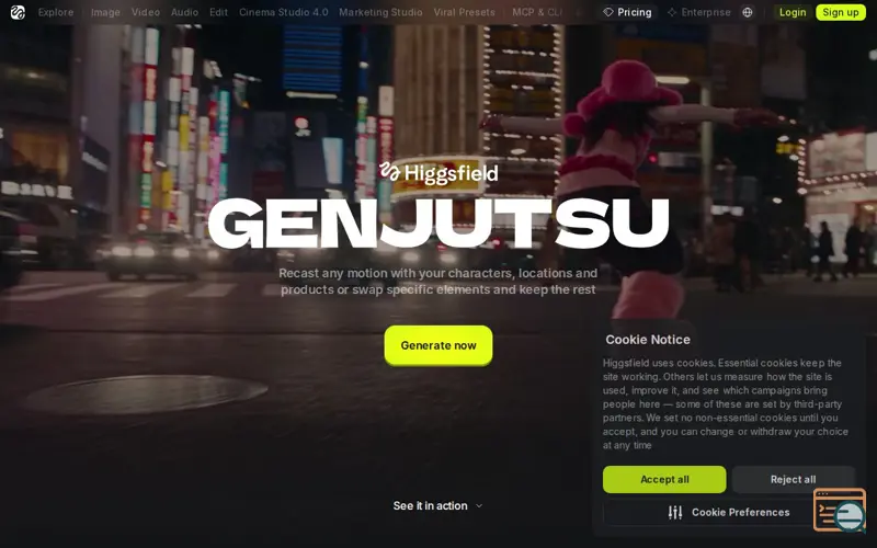 Screenshot of Higgsfield Genjutsu