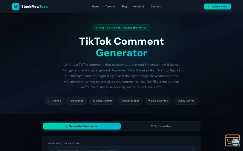 Screenshot of TikTok Comment Generator Free Tool