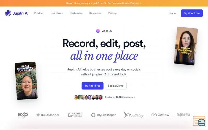 Screenshot of VideoOS by Jupitrr AI, a launch using Partnero