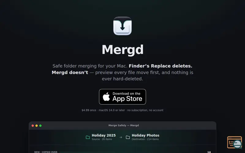 Screenshot of Mergd — Safe folder merging for your Mac