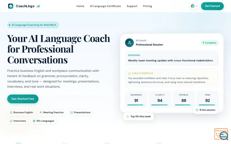 Screenshot of CoachLingo for AI Language Coaching