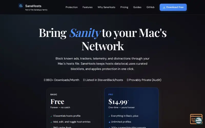 Screenshot of SaneHosts
