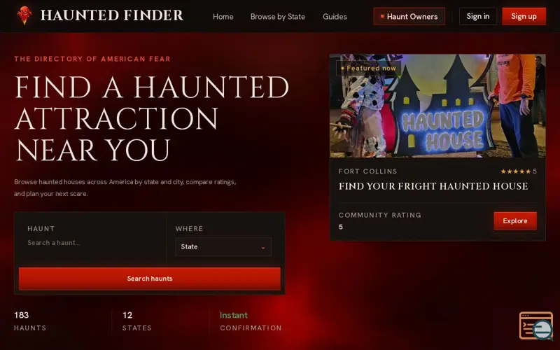 Screenshot of Haunted Houses Near You: Find & Book by State, a launch using Shipmail