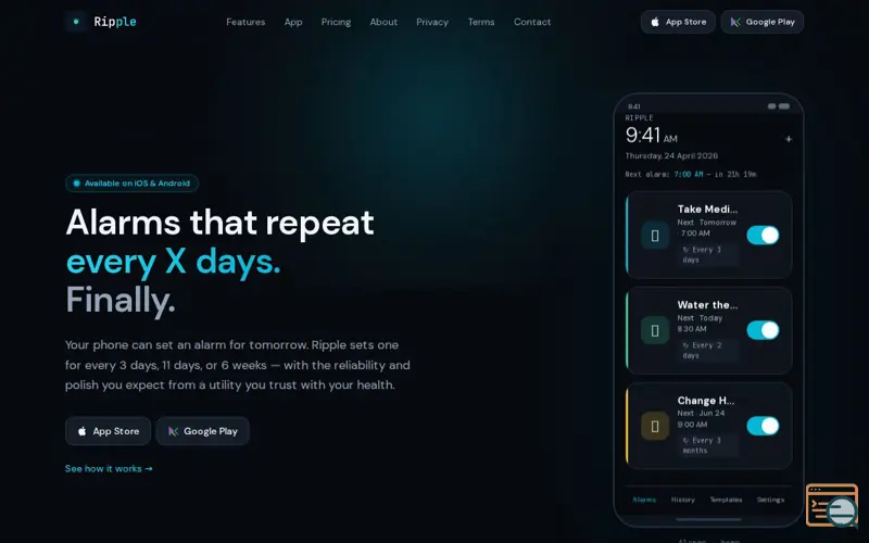Screenshot of Ripplealarm — Repeat Alarm & Reminder