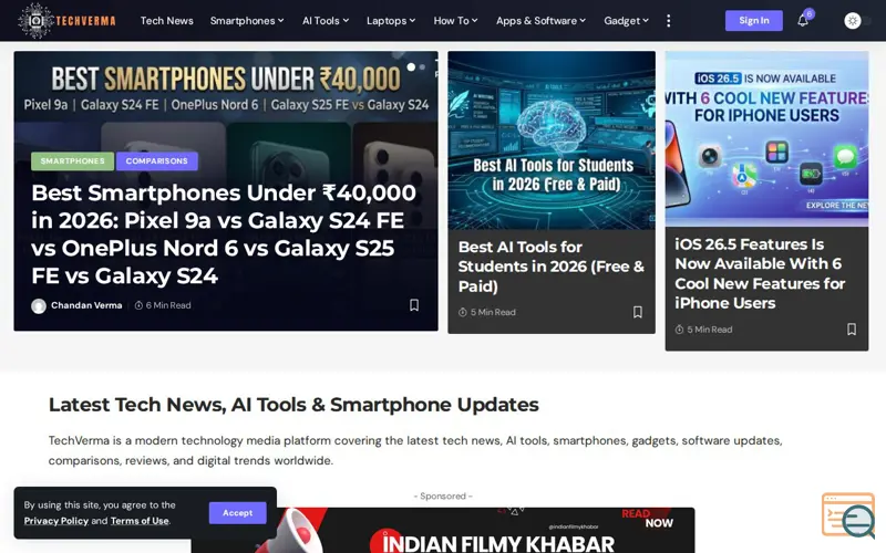 Screenshot of TechVerma