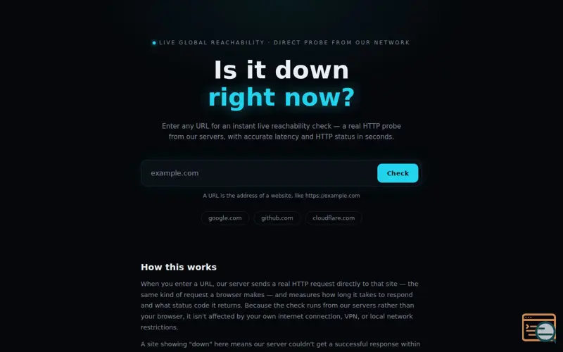 Screenshot of Is It Down Right Now?  Live Check