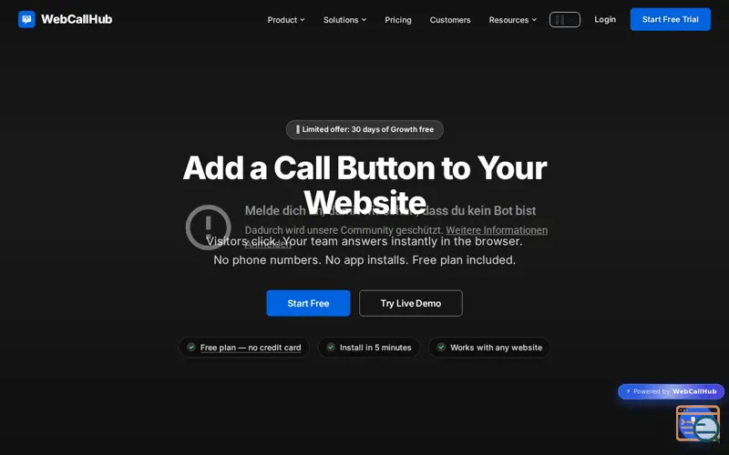 Screenshot of WebCallHub