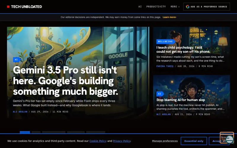Screenshot of Tech Unbloated