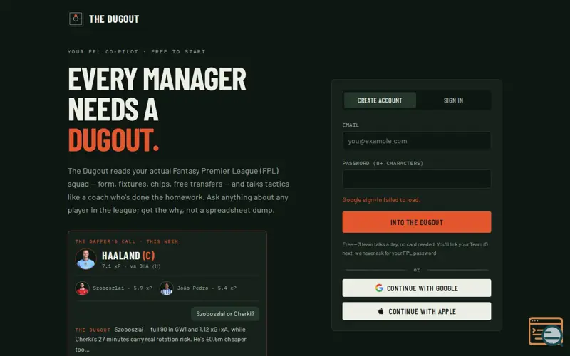 Screenshot of The Dugout