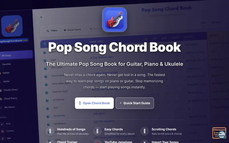 Screenshot of PopSongChordBook