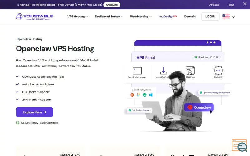 Screenshot of Openclaw VPS Hosting - 1 Click OpenClaw, a launch using Claspo