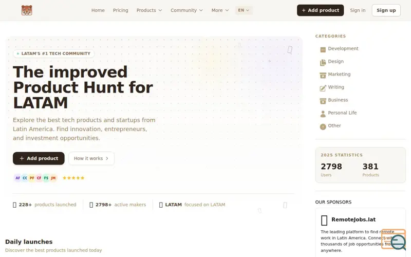 Screenshot of CazaProducto — The Product Hunt of LATAM
