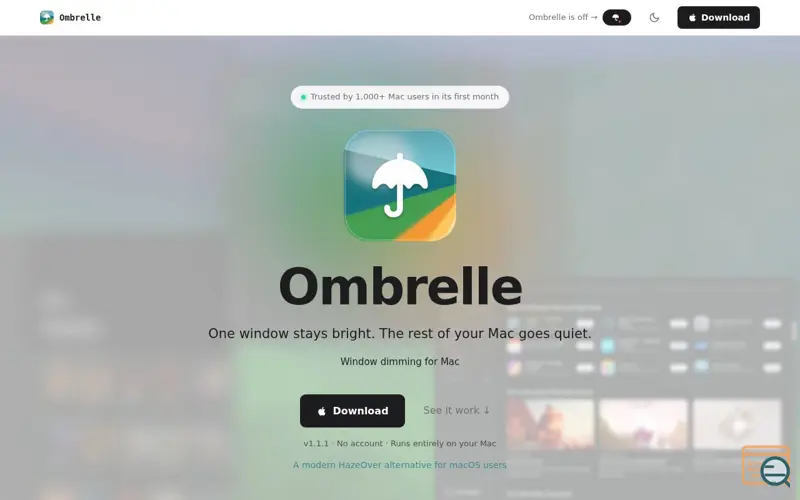 Screenshot of Ombrelle for Mac - Invisible when it’s on.