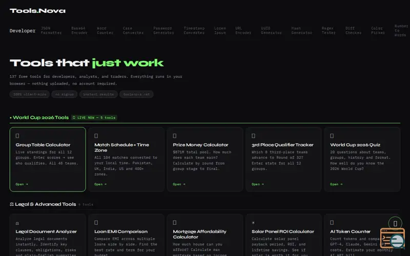 Screenshot of ToolsNova