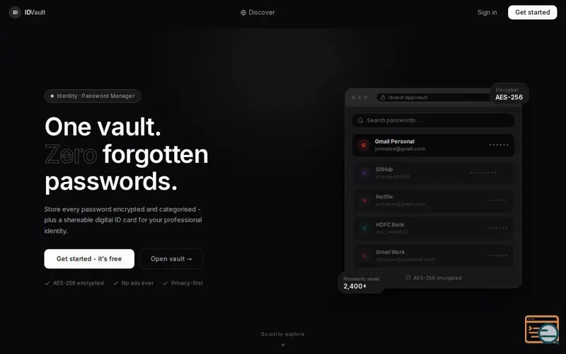 Screenshot of IDVault