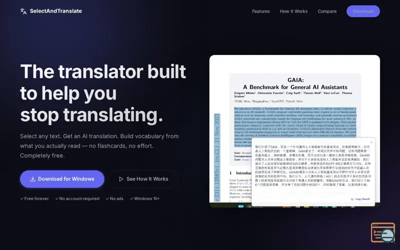 Screenshot of SelectAndTranslate, a launch using Microsoft HTTP.sys