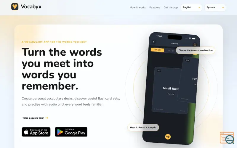 Screenshot of Vocabyx: Vocabulary Flashcard App for iOS & Android