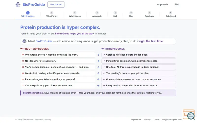 Screenshot of BioProGuide