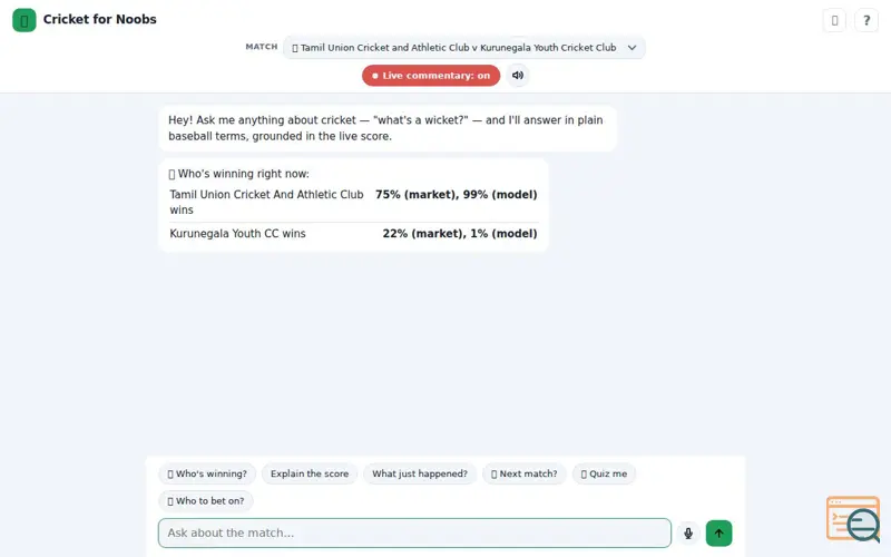Screenshot of Cricket for Noobs