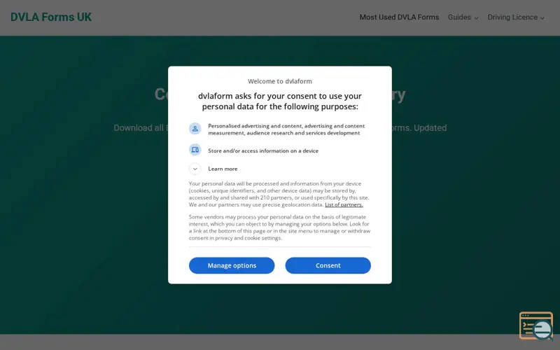 Screenshot of DVLA Forms UK, a launch using Ad Inserter