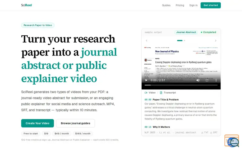 Screenshot of SciReel
