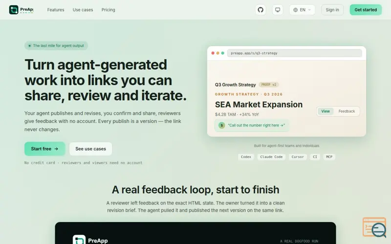 Screenshot of PreApp