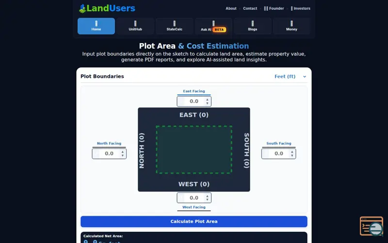 Screenshot of Interactive Plot Area Calculator, Live Sketch & Cost Estimator | LandUsers