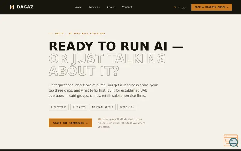 Screenshot of Dagaz AI Readiness Scorecard