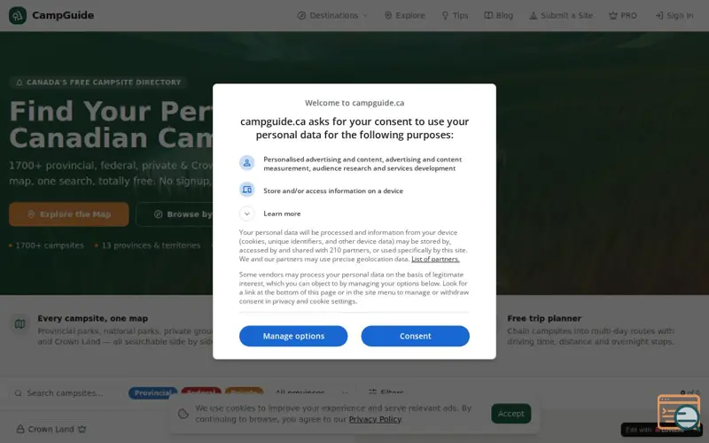 Screenshot of CampGuide
