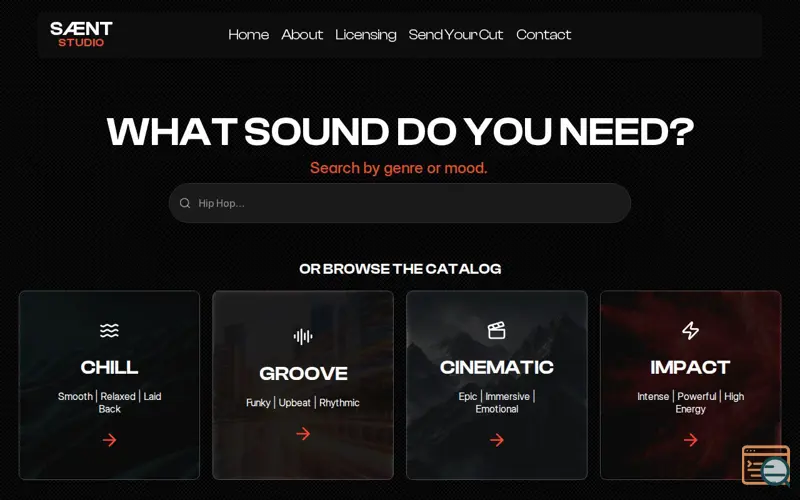 Screenshot of SÆNT Studio | Music for Video, Ads, Trailers & Creators