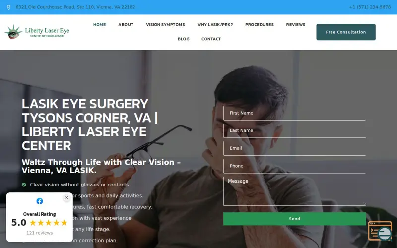 Screenshot of Liberty Laser Eye Center, a launch using Highclass Reviews Plugin
