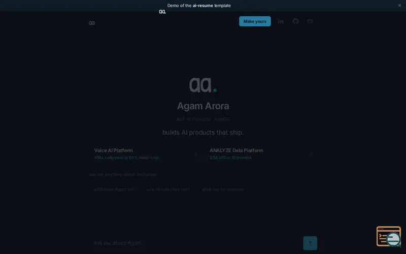 Screenshot of AI Resume - for the agent-to-agent web