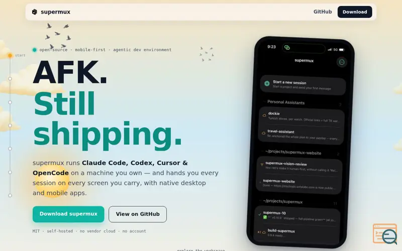 Screenshot of supermux — AFK. Still shipping.