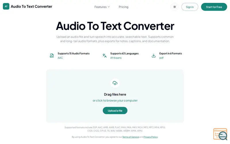 Screenshot of Audio To Text Converter