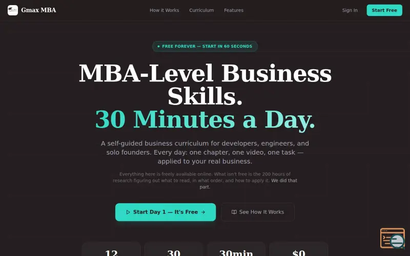 Screenshot of Gmax MBA — Business School for Founders 