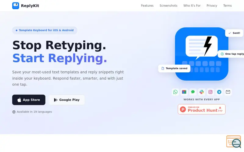 Screenshot of ReplyKit - Template Keyboard