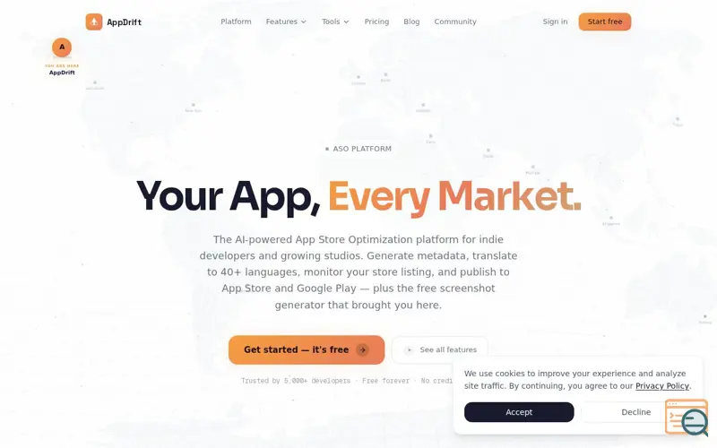 Screenshot of AppDrift