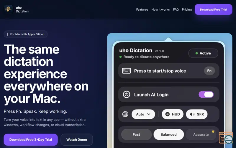 Screenshot of uho Dictation