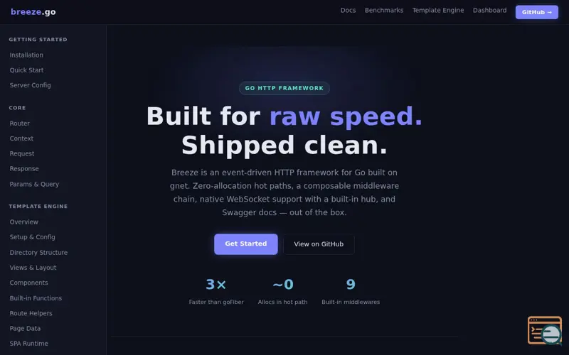 Screenshot of Breeze — Ultra Fast Golang Web Framework