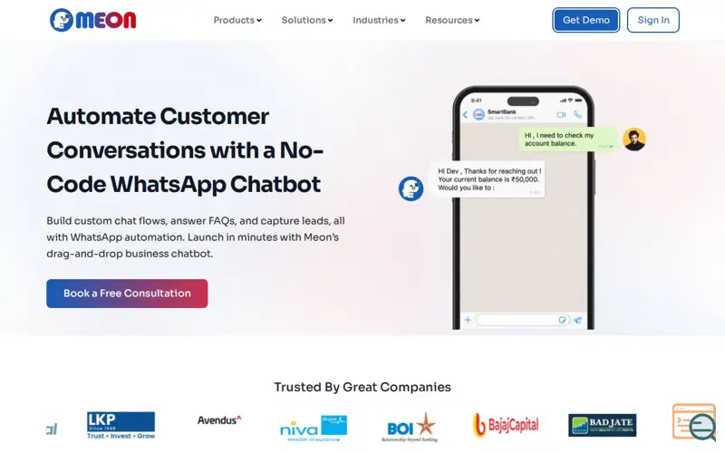 Screenshot of No-Code WhatsApp Chatbot