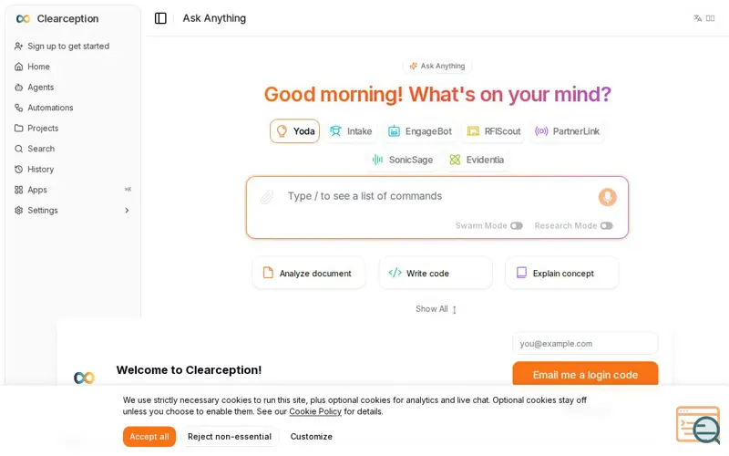 Screenshot of https://app.clearception.ai