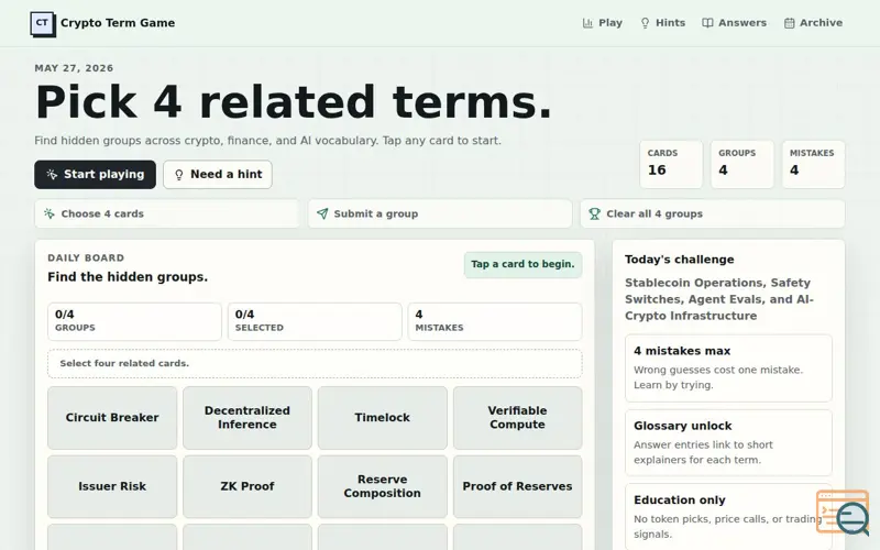 Screenshot of Crypto Term Game
