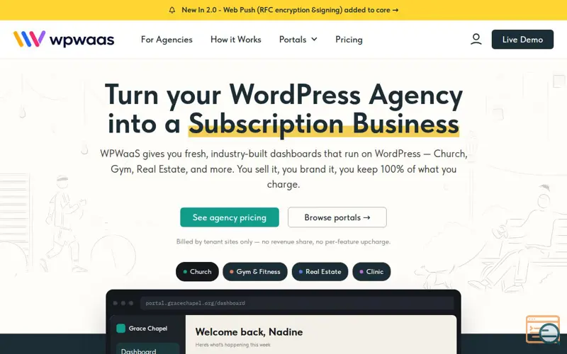 Screenshot of WPWaaS – Client Portals Built For Agencies.